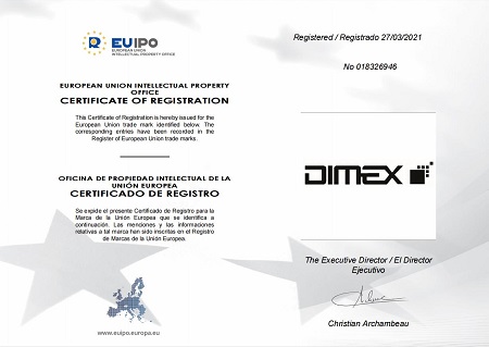 "DIMEX" has been registered as a "European Union Trademark"
